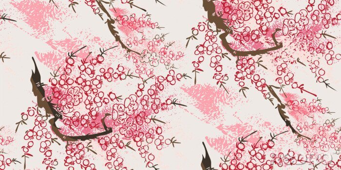 Tableau  Branche orientale japonaise avec des fleurs roses