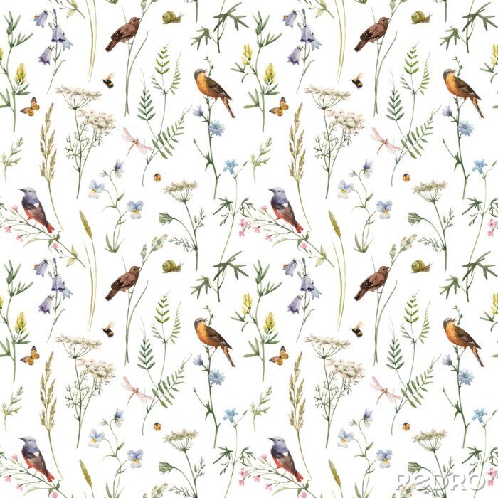 Tableau  Brindilles avec fleurs pastel et oiseaux