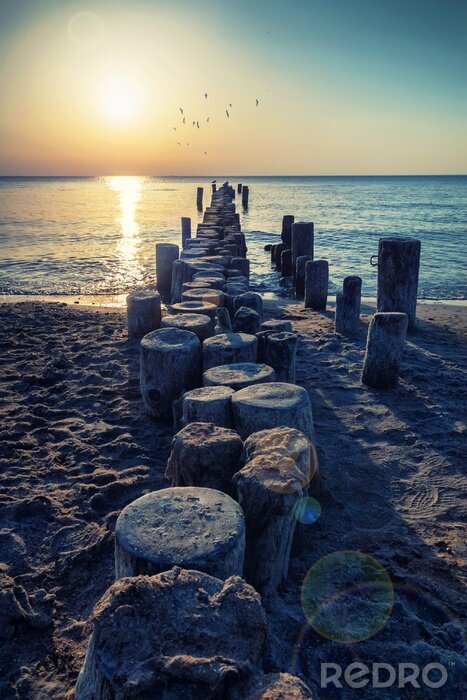 Tableau  Brise-lames mer et soleil