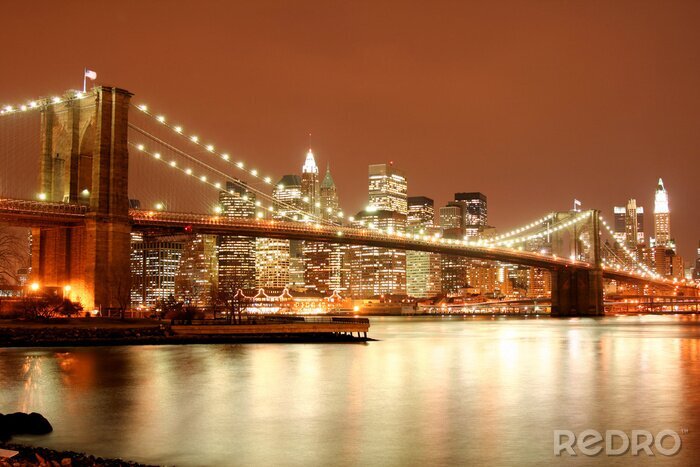 Tableau  Brooklyn et le pont de Manhattan la nuit