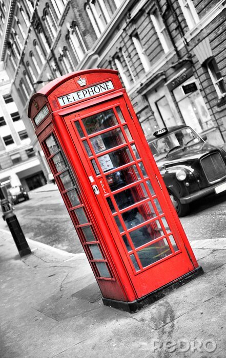 Tableau  Cabine téléphonique rouge et voiture