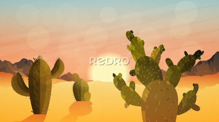 Tableau  Cactus dans le désert au coucher du soleil