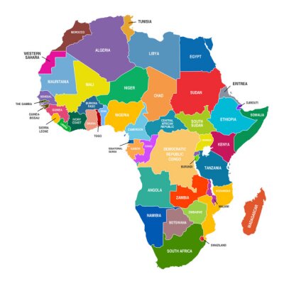 Tableau  Carte de l'Afrique de couleur Formes pays