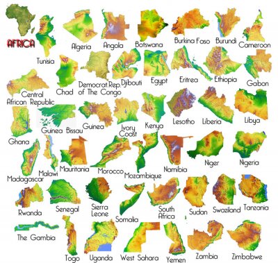 Tableau  Carte de l'Afrique état république royaume