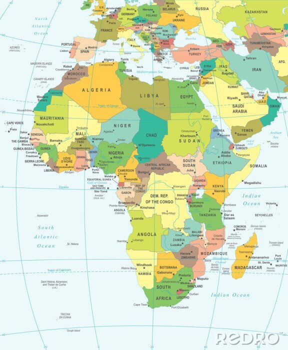 Tableau  Carte de l'Afrique - très détaillées illustration vectorielle.