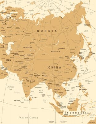 Carte de l'Asie - Illustration vectorielle vintage