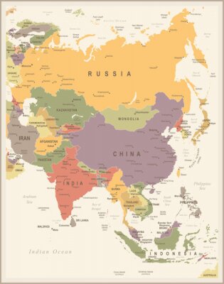 Carte de l'Asie - Illustration vectorielle vintage