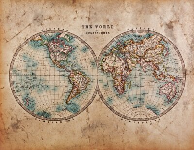 Tableau  Carte de Vieux Monde dans les hémisphères