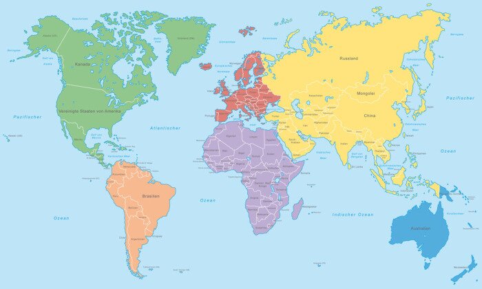 Tableau  Carte de visite - Kontinente in Farbe (hoher Detailgrad)