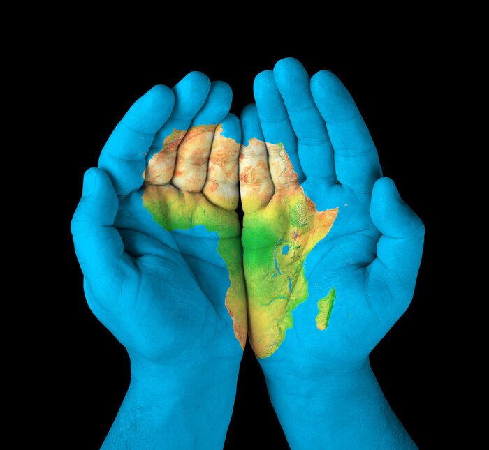 Tableau  Carte du continent de l'Afrique peinte sur les mains