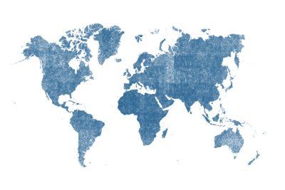 Tableau  carte du monde aquarelle bleu isolé sur fond blanc