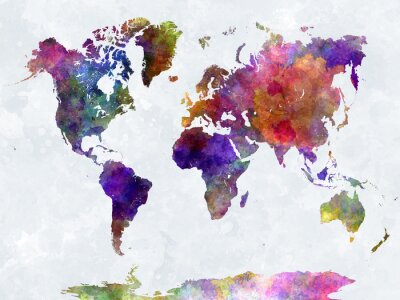 Carte du monde aquarelle colorée