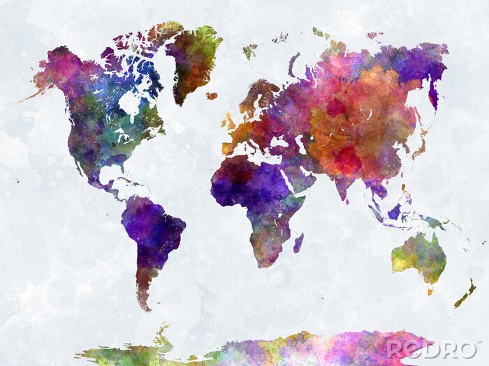 Tableau  Carte du monde aquarelle colorée