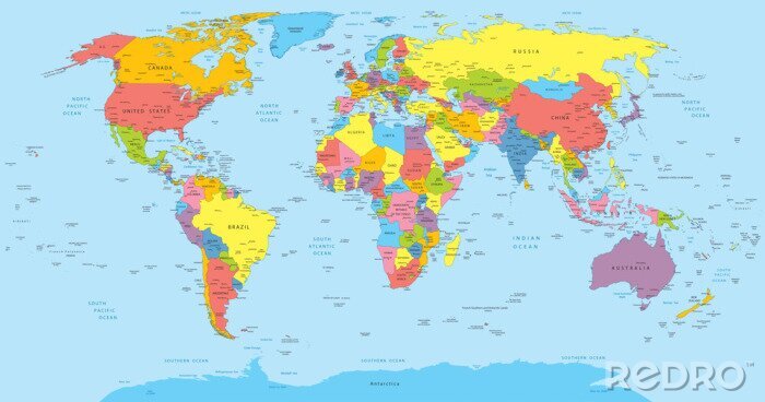 Tableau  Carte du monde avec les pays, le pays et les noms de ville