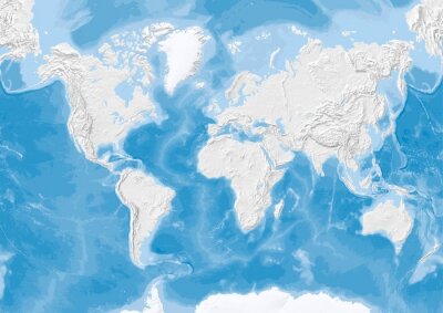 Tableau  Carte du monde avec mers et montagnes