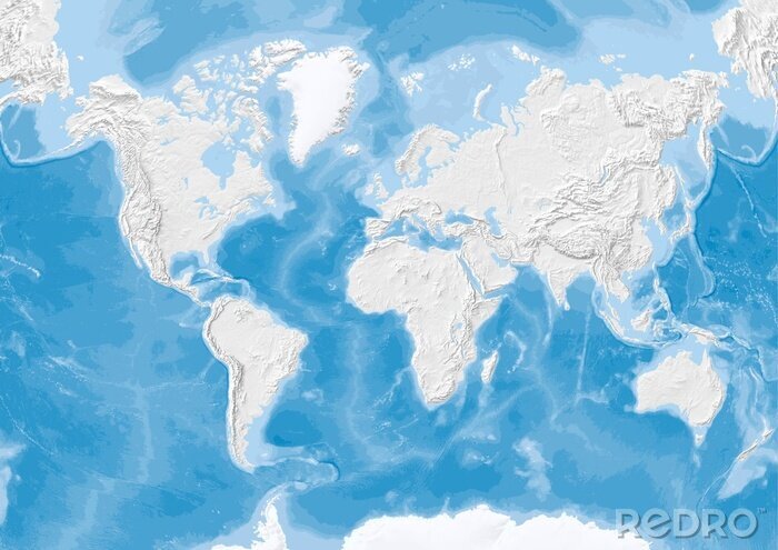 Tableau  Carte du monde avec mers et montagnes