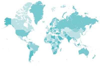 Tableau  Carte du monde bleu