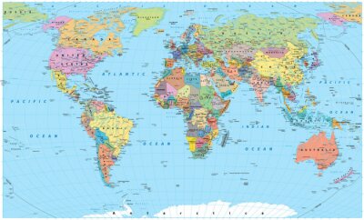 Carte du monde coloré - frontières, pays, routes et villes