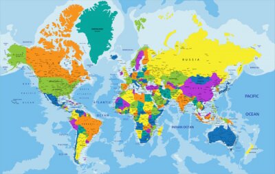 Tableau  Carte du monde colorée et océans