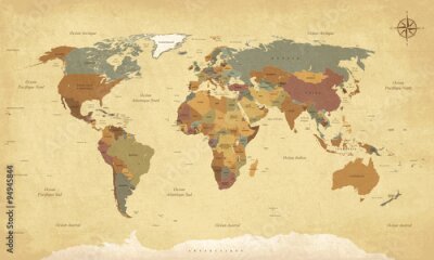 Tableau  Carte du monde colorée vintage