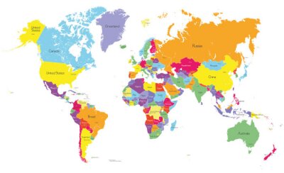 Tableau  Carte du monde en différentes couleurs