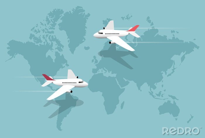 Tableau  Carte du monde et avions