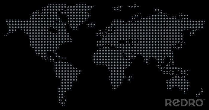 Tableau  Carte du monde faite de points sur fond noir