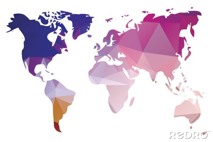 Tableau  Carte du monde géométrique violet