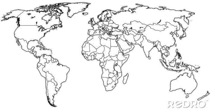 Tableau  Carte du monde lignes noires et blanches