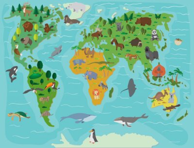 Tableau  Carte du monde pour enfants avec des animaux