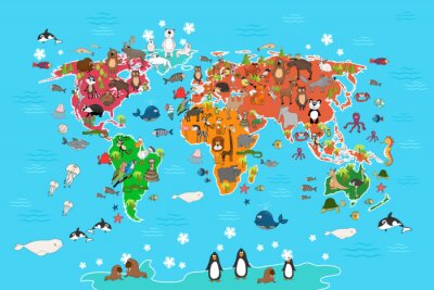 Carte du monde pour les enfants avec des animaux