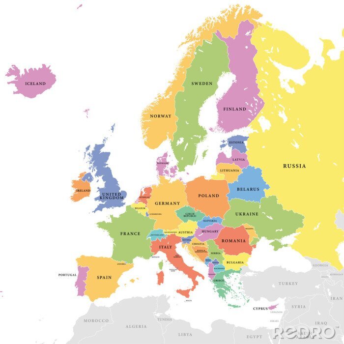 Tableau  Carte européenne colorée de vecteur