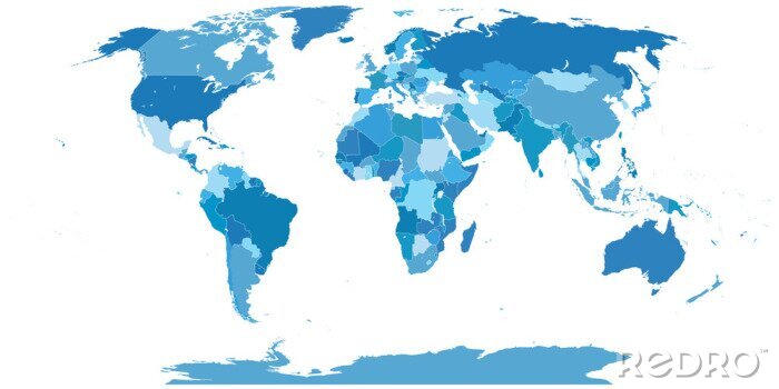 Tableau  Carte politique du monde bleue avec frontières nationales