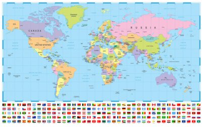 Tableau  Carte politique précise avec cartes des pays