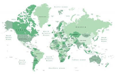 Tableau  Carte verte du monde sur fond blanc