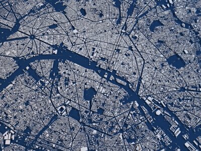 Tableau  Cartina Parigi, vue satellitaire, sezione 3d, strade e vie, France