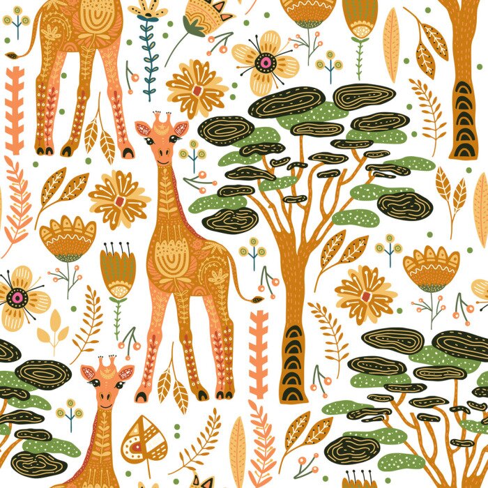 Tableau  Cartoon giraffe vector illustration.