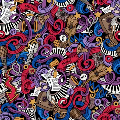 Tableau  Cartoon hand drawn doodles Music seamless pattern