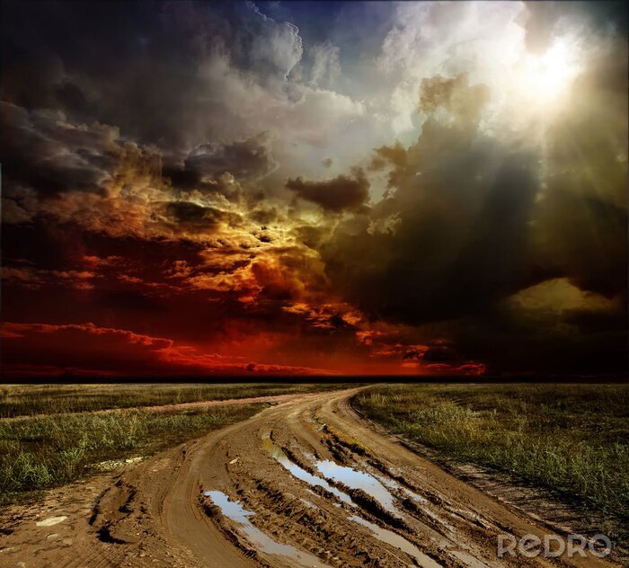 Tableau  Champ et ciel menaçant