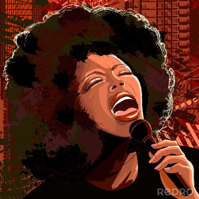 Tableau  chanteuse de jazz sur le fond grunge