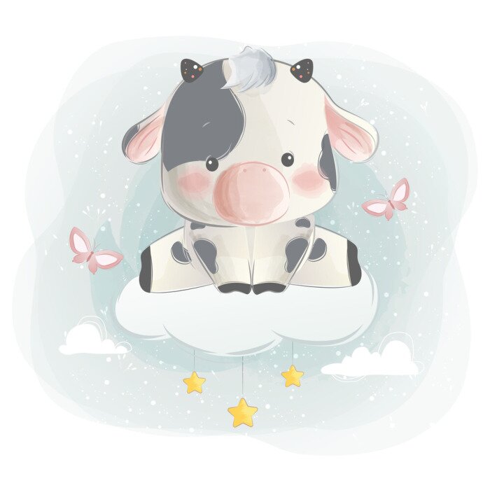 Tableau  Charmante vache assise sur un nuage