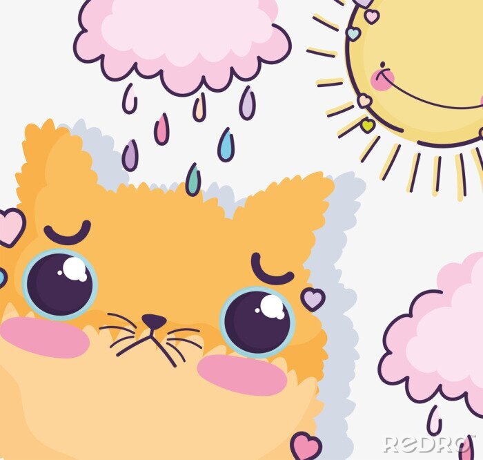 Tableau  Chat Kawaii et nuage de pluie