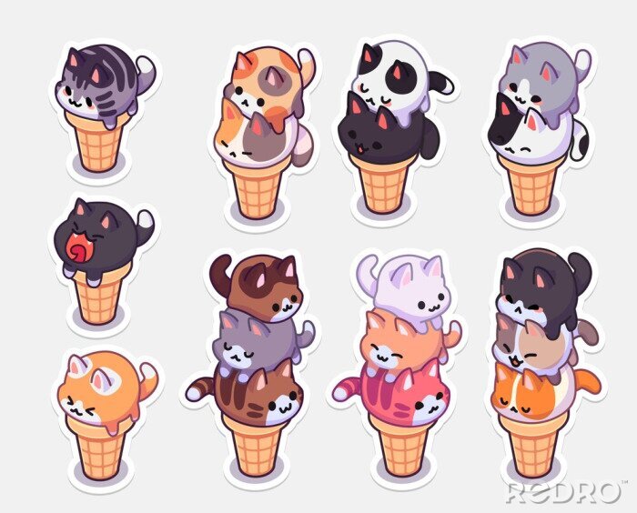 Tableau  Chatons et glaces kawaii