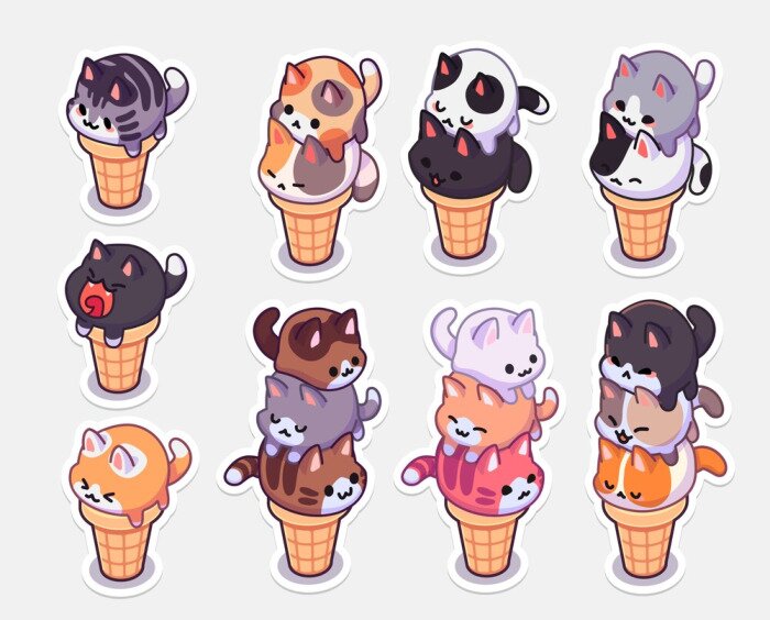 Tableau  Chatons et glaces kawaii