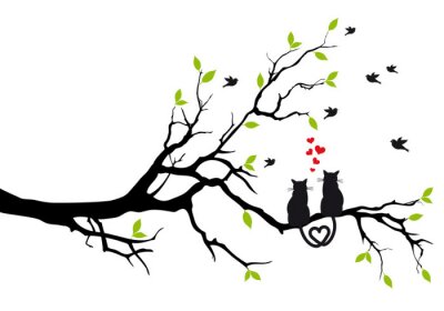 chats dans l'amour sur une branche d'arbre, vecteur