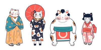 Tableau  Chats Kawaii en tenue japonaise