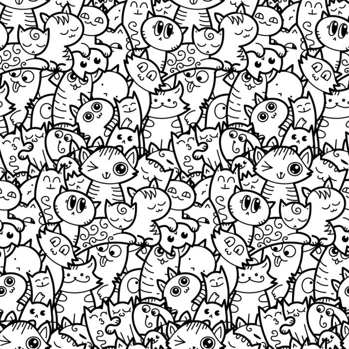 Tableau  Chats kawaii monochromes