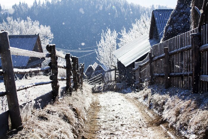 Tableau  Chemin de terre d'hiver sur le dessus des collines