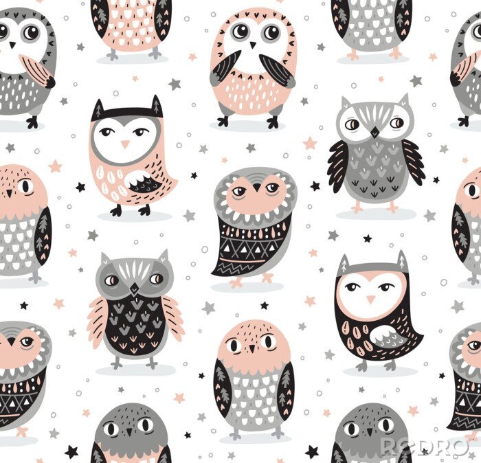 Tableau  Chouettes pour enfants dans les tons de gris