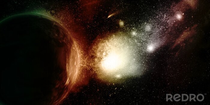 Tableau  Ciel noir, comète et planète